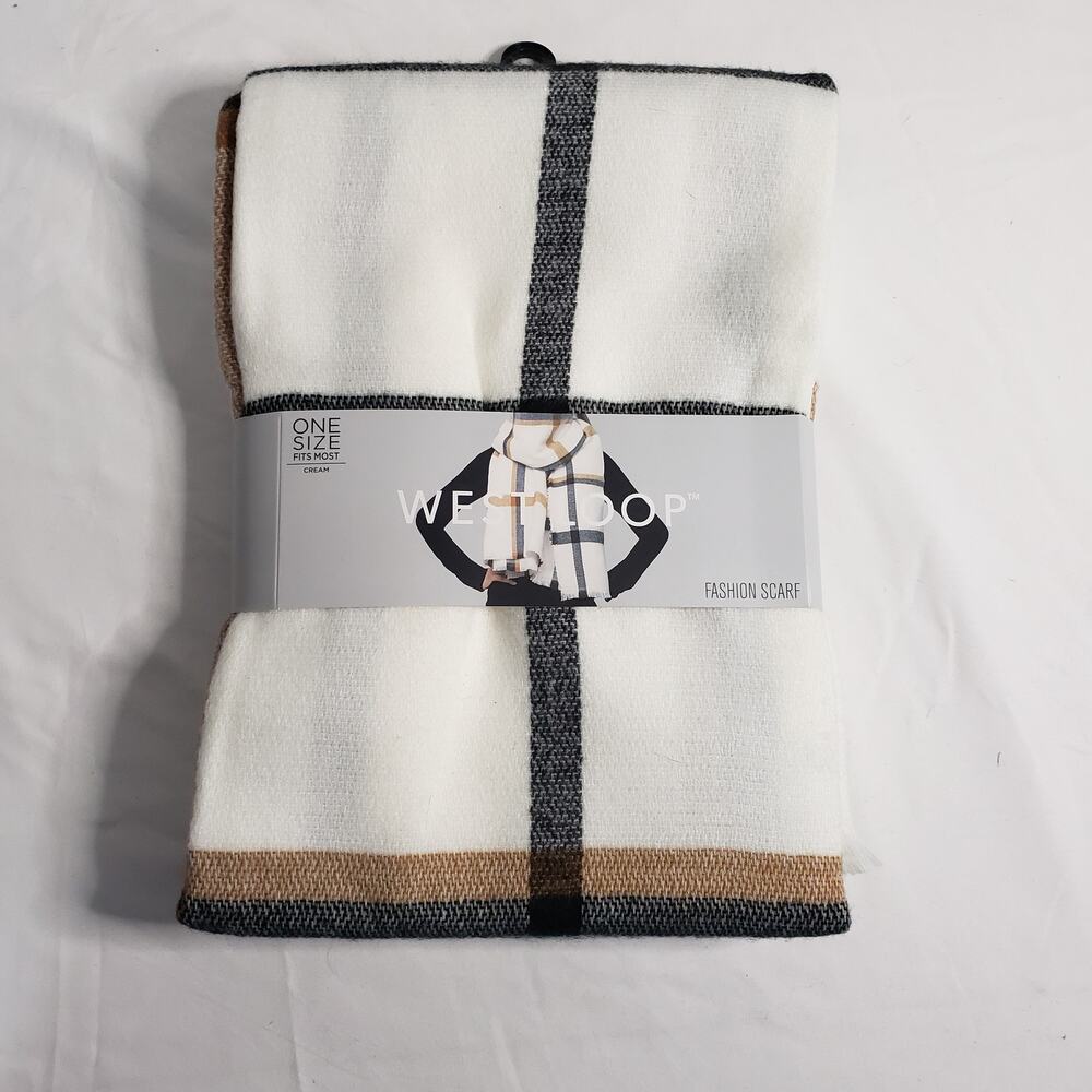 West Loop Women's One Size Neutral Plaid Fashipn Scarf Cream Tan Contemporary